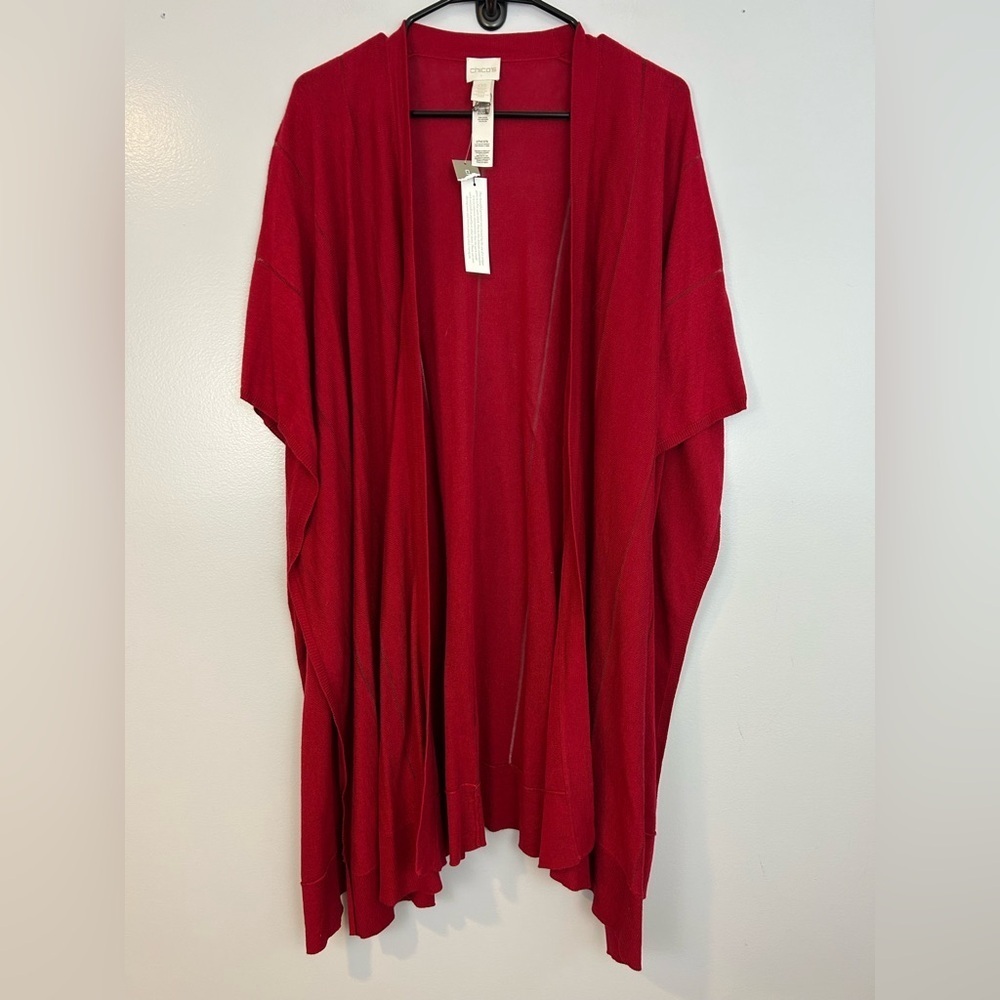 NWT Chico's Red Shadow Stripe Ruana Shawl/Covering Long Cardigan Sweater O/S